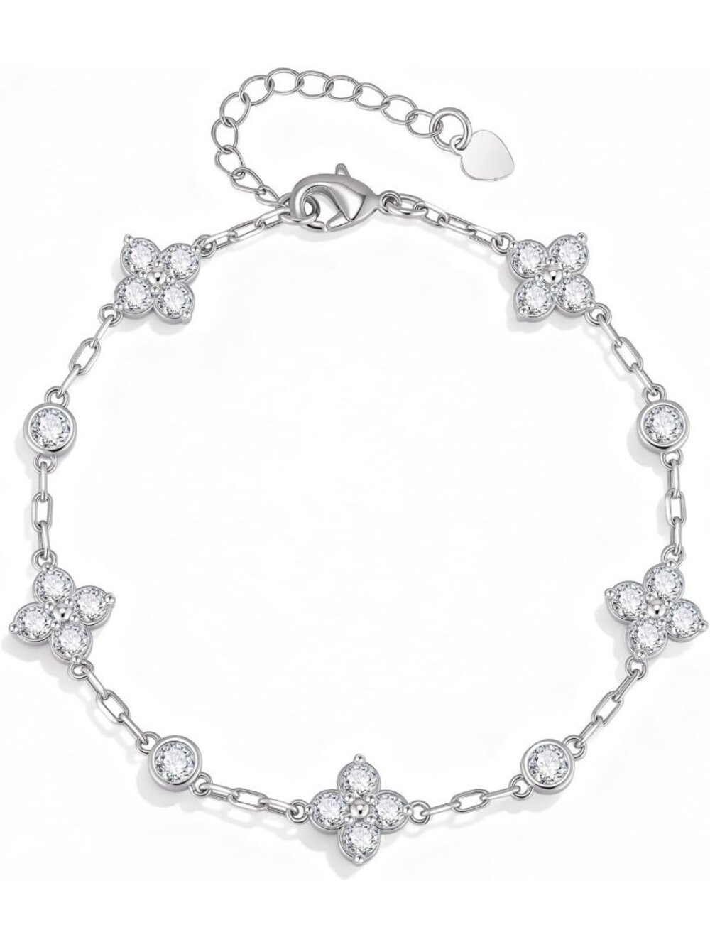 Dainty Gold Floral Bracelet - 18K Plated Cubic Zirconia Four Leaf Charm Jewelry